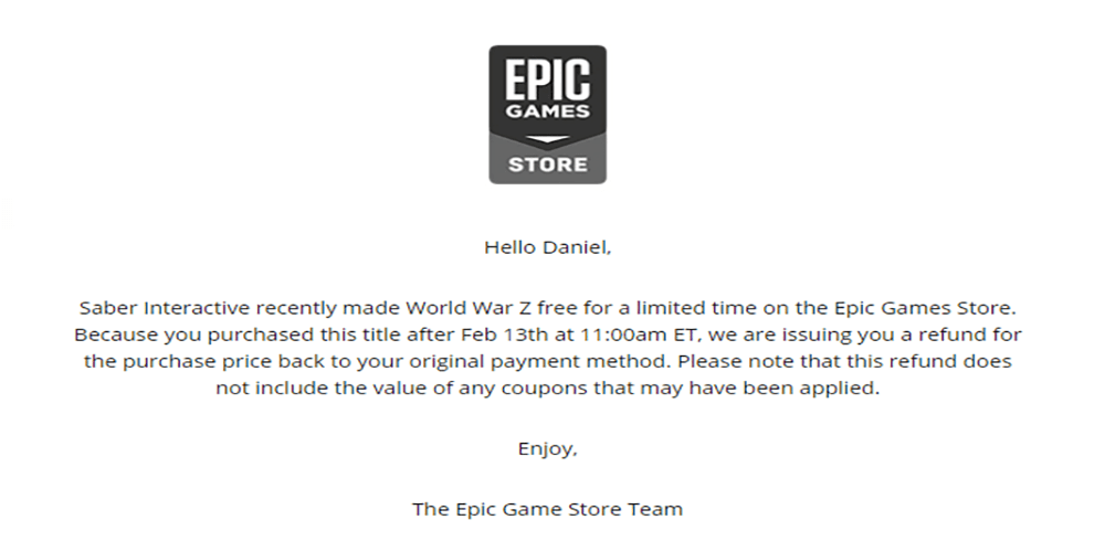 Epic Games Store Partial Refunds