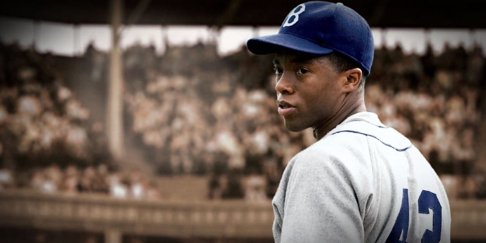 Chadwick Boseman Iconic Roles, Jackie Robinson, 42 movie, baseball, Harrison Ford, Chadwick Boseman dead