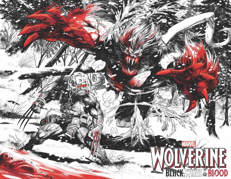 Wolverine: Black, White, and Blood, Harley Quinn: Black, White, and Red, Gerry Duggan, Adam Kubert, Vita Ayala, Chris Claremont, Saladin Ahmed, Donny Cates, Ed Brisson, Kelly Thompson, Greg Land, Salvador Larroca, Kev Walker, Chris Bachalo, Leonard Kirk, Declan Shelvey, Matthew Rosenberg, Joshua Cassara, Marvel Comics