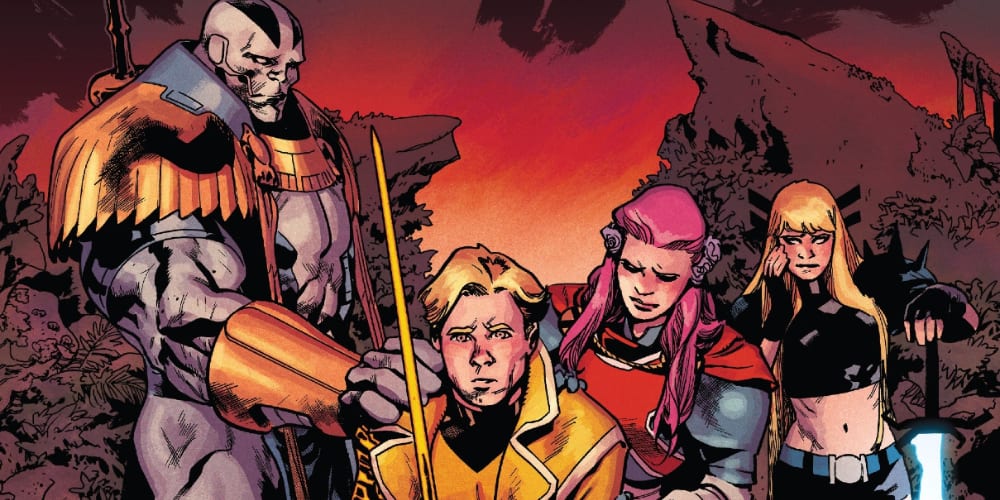 Excalibur #14: X of Swords Chapter Fifteen, X-Men, Apocalypse, Saturnyne, Captain Avalon, Captain Britain, Bei the Blood Moon, Cypher Doug Ramsey, Arakko, Krakoa, Betsy Braddock, Jamie Braddock