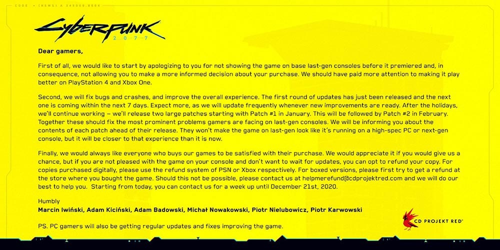 Cyberpunk 2077 Refunds