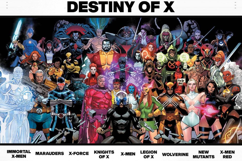 What is Destiny of X? X-Men, Immortal X-Men, Marauders, Wolverine, X-Force, Knights of X, Legion of X, New Mutants, X-Men Red, Inferno, Trial of Magneto, Jonathan Hickman, Gerry Duggan, Steve Orlando, Zeb Wells, Keiron Gillen