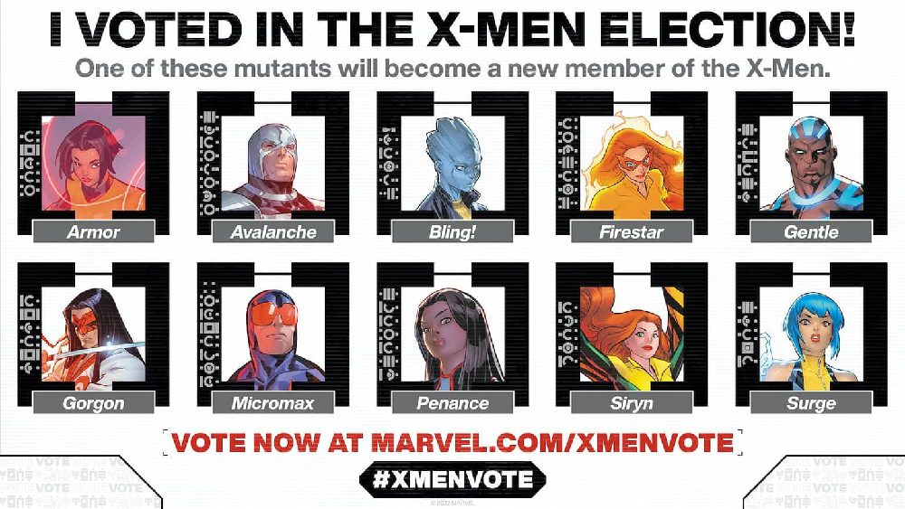 X-Men Vote 2022 Candidates, Armor, Avalanche, Bling, Firestar, Gentle, Wakanda, Krakoa, Gorgon, Wolverine, X of Swords, Penance, Siryn, Surge, Micromax, Marvel Comics, Gerry Duggan, Democracy