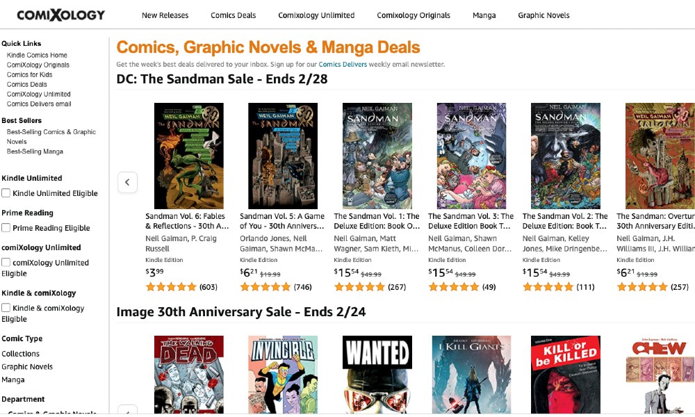 amazon Comixology app problems, graphic novels, comics, kindle, single issues, reader experience, user interface, comic collecting