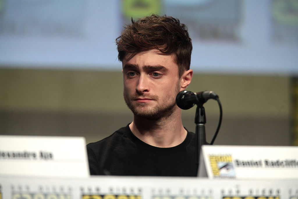 Daniel Radcliffe speaking at the 2014 San Diego Comic Con International, for "Horns", at the San Diego Convention Center in San Diego, California.