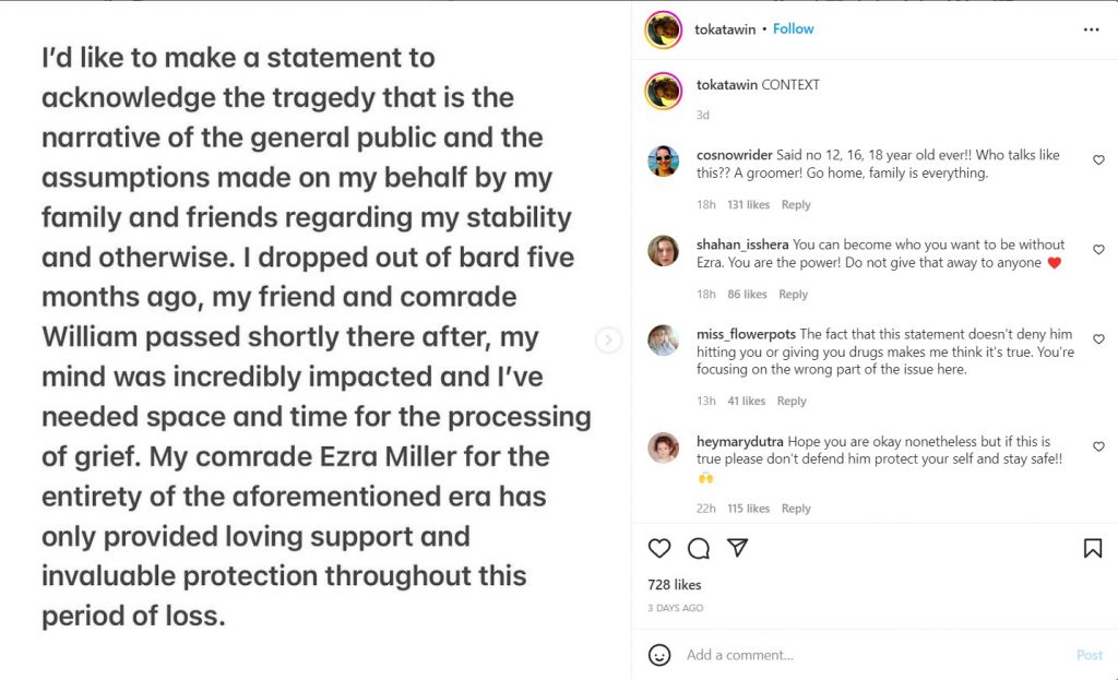 Takota's Response on Instagram