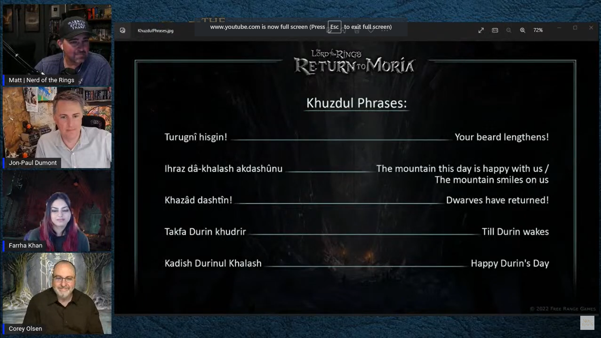 khuzdul phrases in lotr return to moria