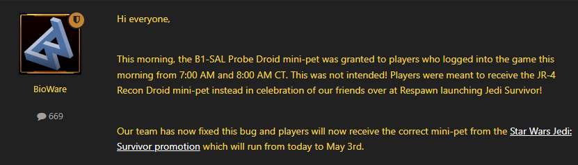 how to get swtor free pet